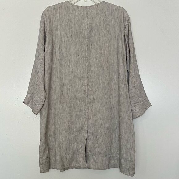Eileen Fisher 100% Organic Linen Slub Pinstriped Long Sleeve Jacket Petite Large - Picture 6 of 11